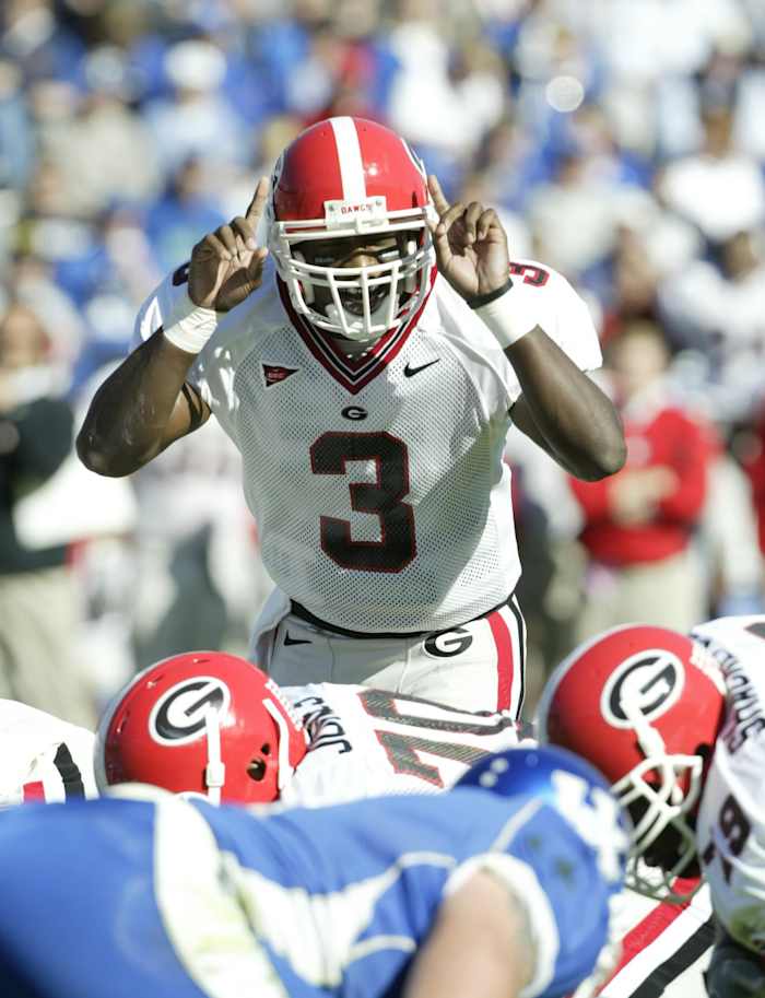 Lexington, KY, USA; Georgia Bulldogs Quarterback #3 DJ Shockley. Mandatory Credit: Photo by Brett Hansbauer-USA TODAY Sports (c) 2004 by Brett Hansbauer